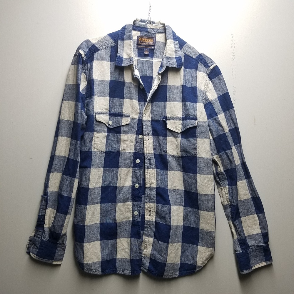 Pendleton Blue Plaid Shirt Mens M Medium nice!